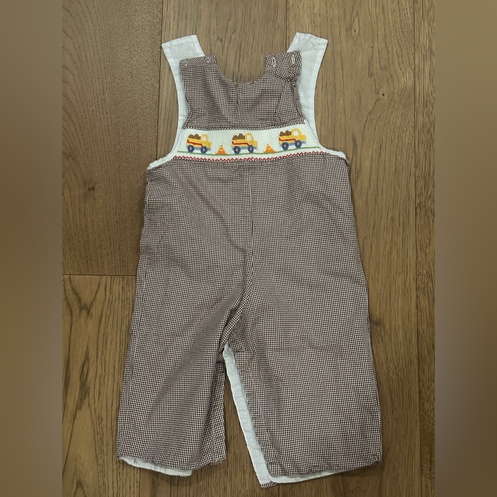 Petit bebe boutique Brown White checkered gingham Overalls Jon Jon pants 18m